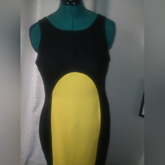 NEW Ellen K Colorblocked Maxi Dress in Black & Yellow Sz 10 - Picture 11 of 14